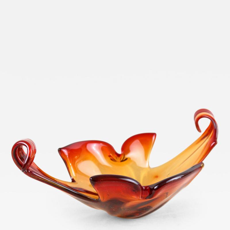  Murano Glass Sommerso Mid Century Murano Sommerso Glass Bowl Red Orange Tones Italy ca 1960