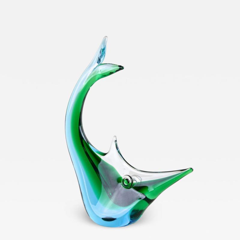  Murano Glass Sommerso Murano Glass Fish Sculpture Blue Green Tones Mid Century Italy ca 1970