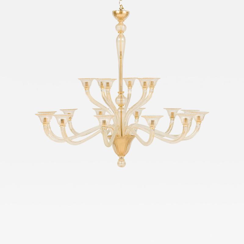  Murano Glass Sommerso Seguso 18 Arm Italian Venetian Murano Sommerso Gold Glass Chandelier
