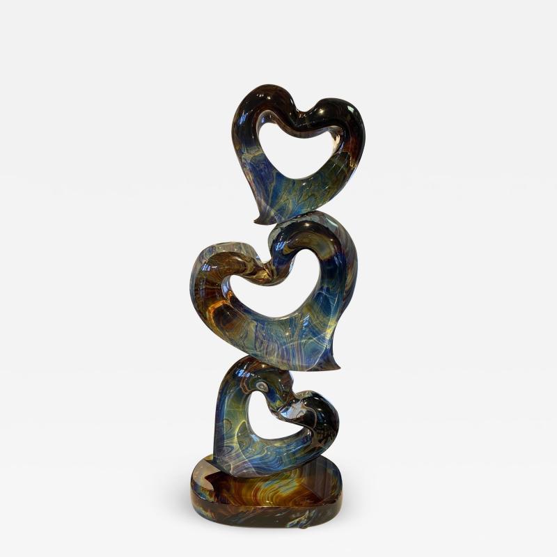  Murano Glass Three Hearts Sculpture from Murano Italy