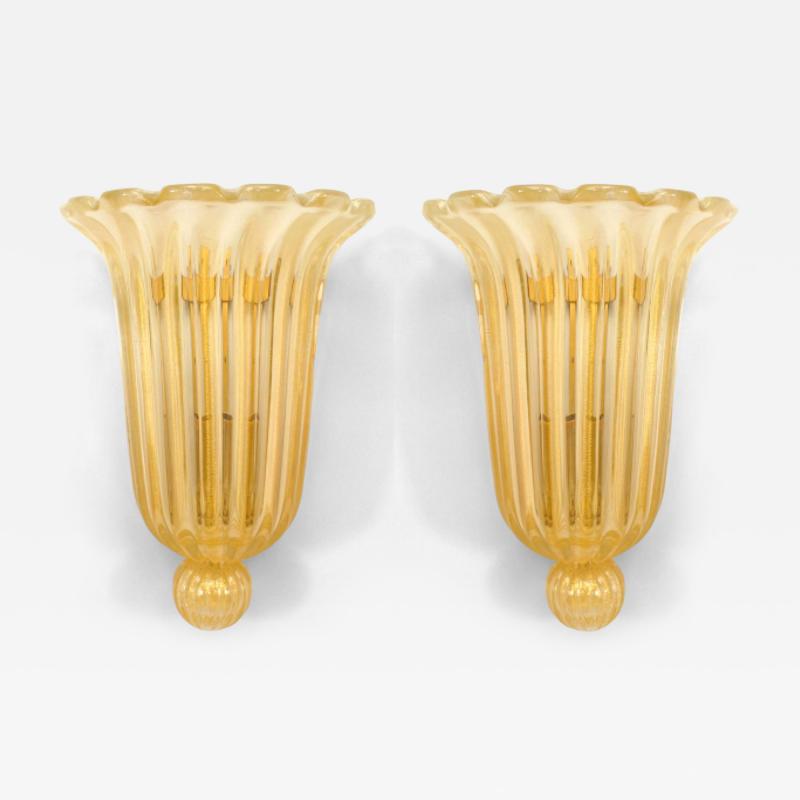  Murano Italian Murano Gold Dusted Fluted Glass Wall Sconces