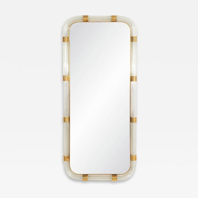  Murano Monumental Murano Glass Mirror with Solid Brass Details Italy 1965