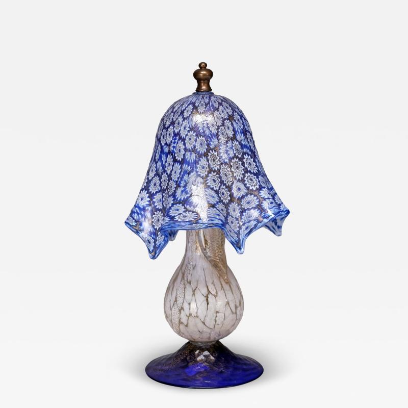  Murano Murano Blue Millefiori Glass Lamp with Gold Accented Base Italy 1970s