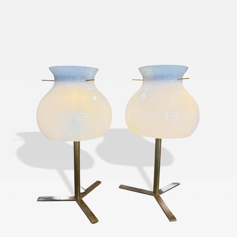  Murano Pair of Italian Murano Glass Table Lamps with Brass Base 1950s