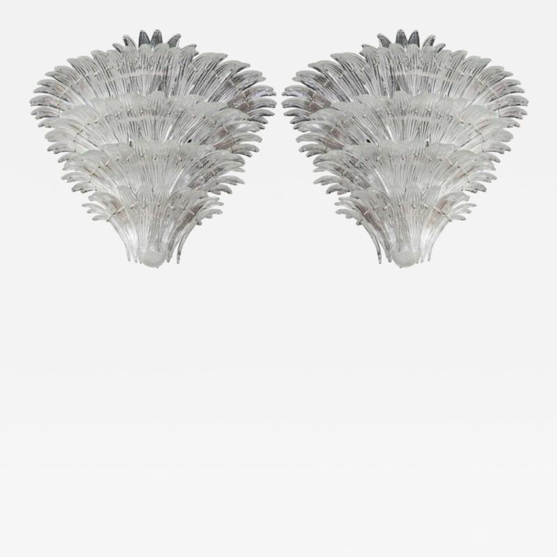  Murano Pair of Tiered Glass Frond Form Murano Chandeliers