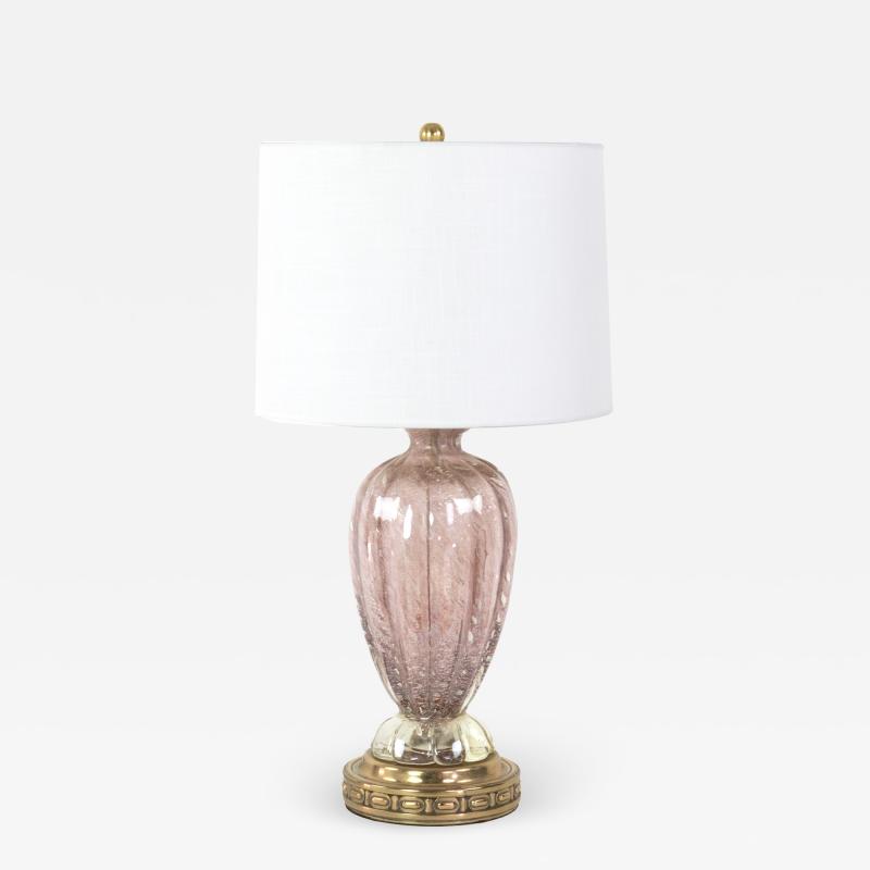  Murano Rose Colored Murano Glass Lamp With Silver Leaf Inclusions Italy Circa 1950