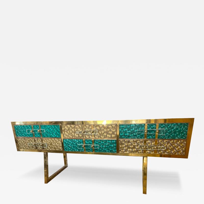  Murano Turquoise and Golden Vintage Murano Glass sideboard
