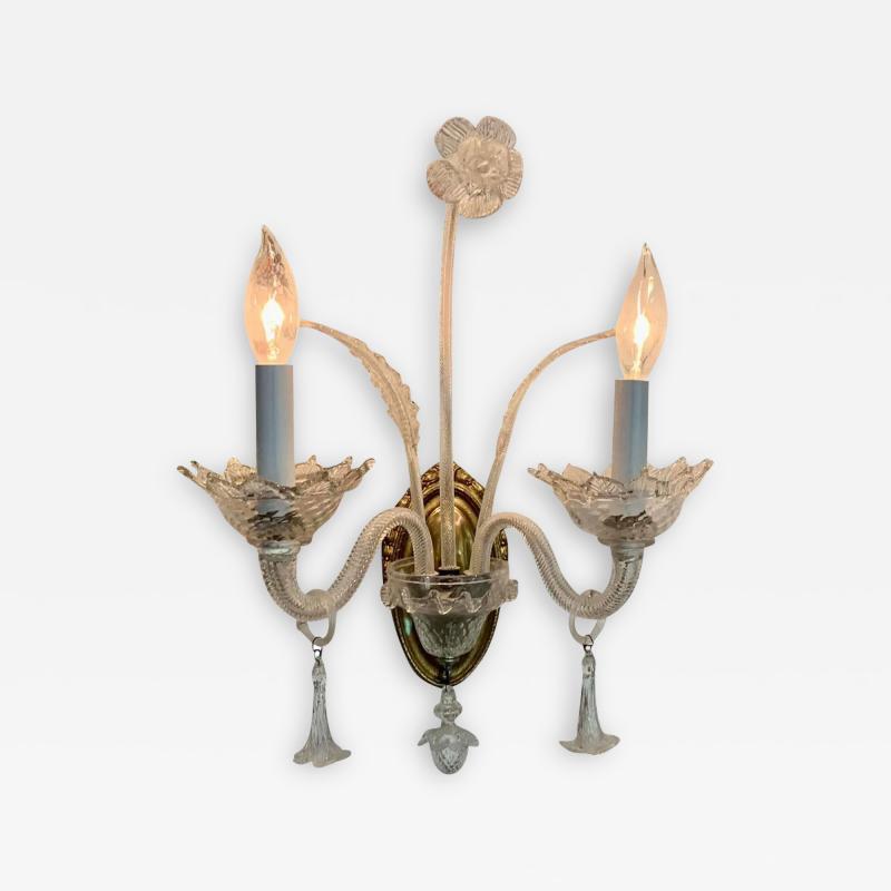  Murano Vintage Venetian Murano Glass Two Light Wall Sconce