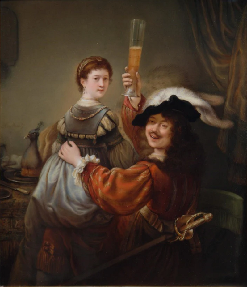  N G Peetz A LARGE KPM PORCELAIN PLAQUE DEPICTING REMBRANDT AND SASKIA 19TH CENTURY