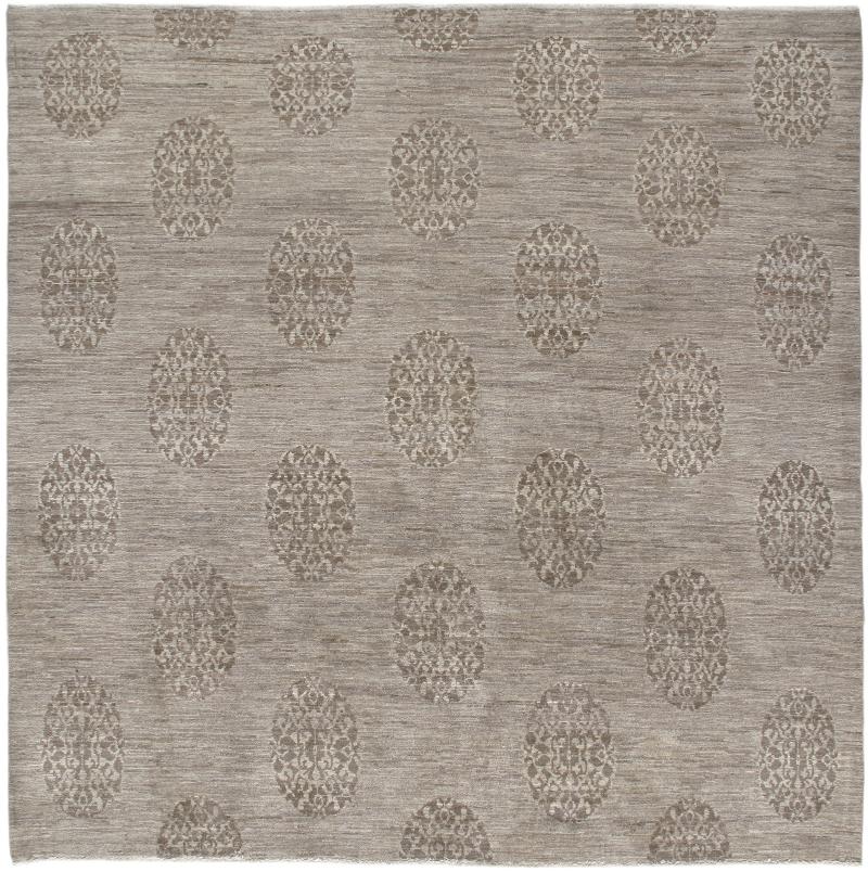  NASIRI Traditional Handknotted Square Rug with a 19th Century Tibetan Motif in Natural