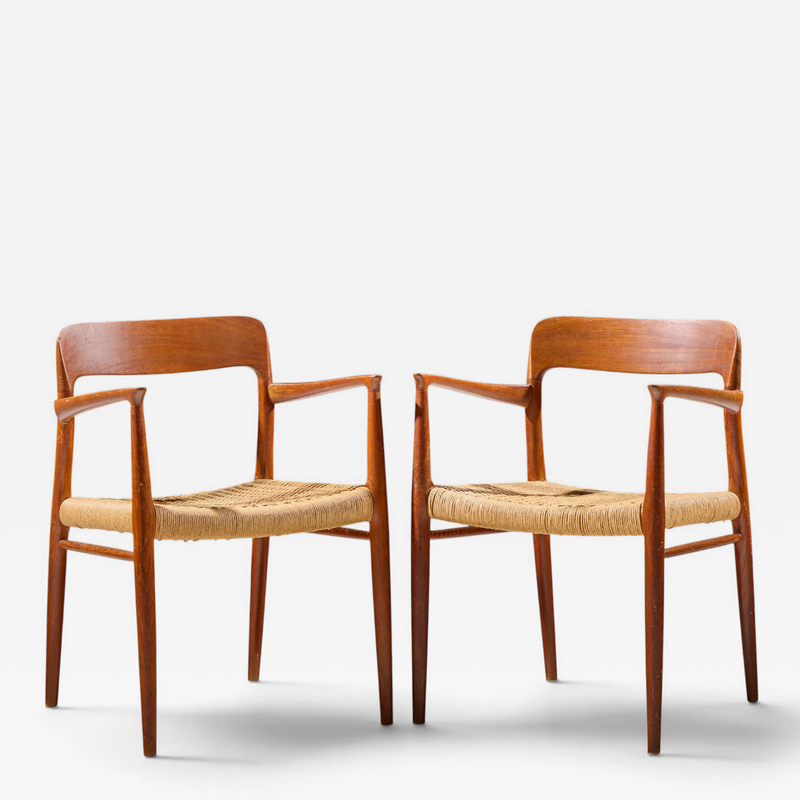 NIELS O MOLLER Niels Moller Model 57 Mid Century Danish Teak and Rope Captains Chairs Pair