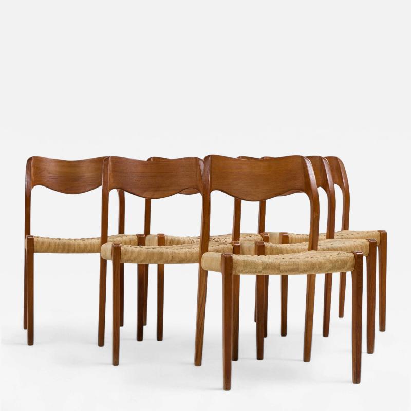 NIELS O MOLLER Niels Moller Model 71 Danish Teak and Paper Cord Dining Chairs Set of 6