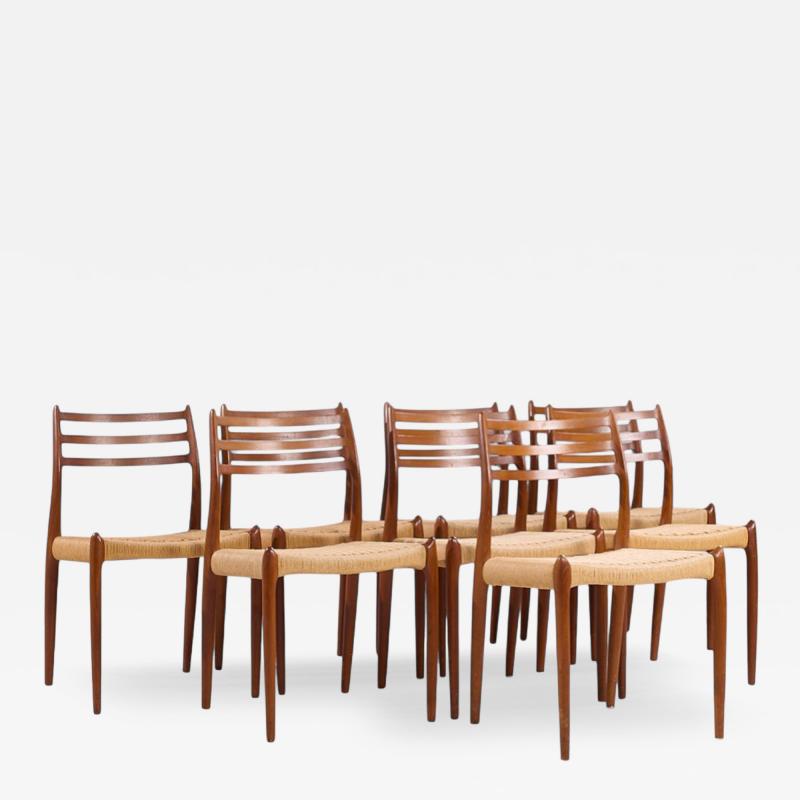  NIELS O MOLLER Niels Moller Model 78 Mid Century Danish Teak and Rope Dining Chairs Set of 8