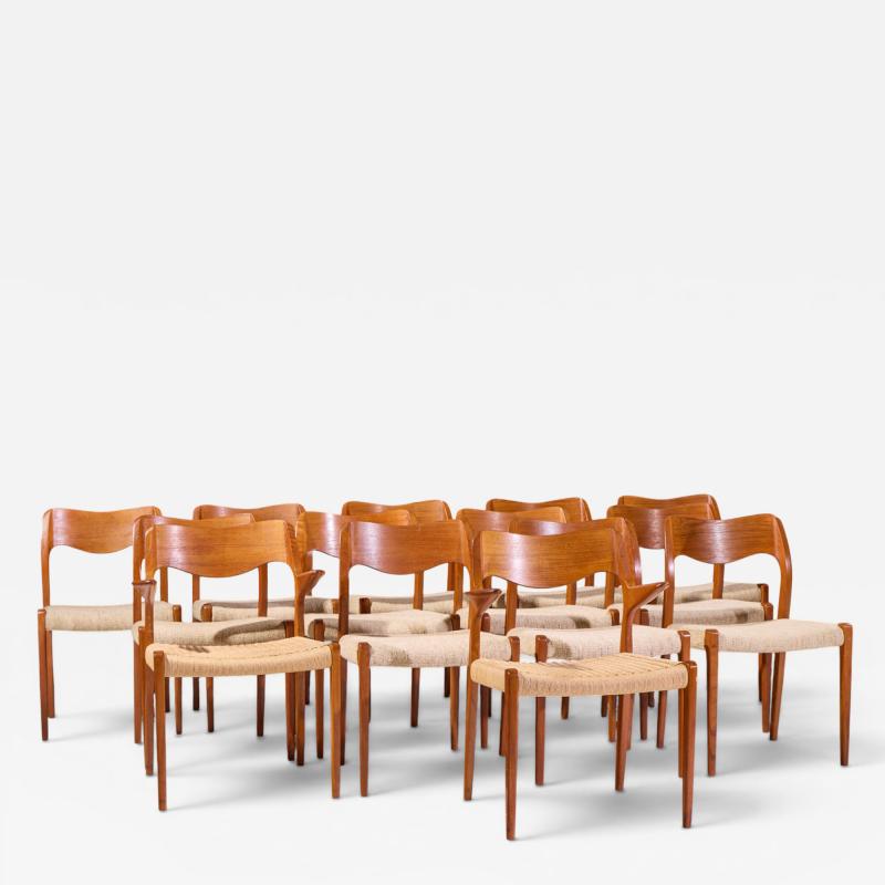  NIELS O MOLLER Niels Moller Models 55 and 71 Mid Century Danish Teak Dining Chairs Set of 12