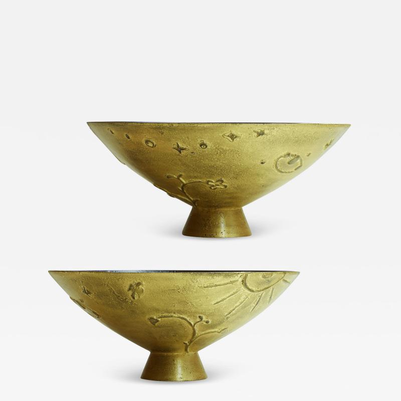  Nafveqvarns Bruk Pair of Gilded Iron Mikrokosmos Urns by Olof Hult