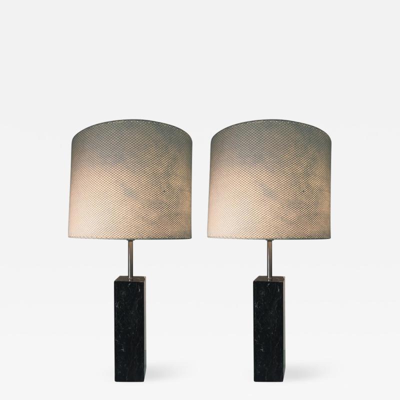  Nessen Studios MODERN PAIR OF NESSEN BLACK MARBLE COLUMN LAMPS