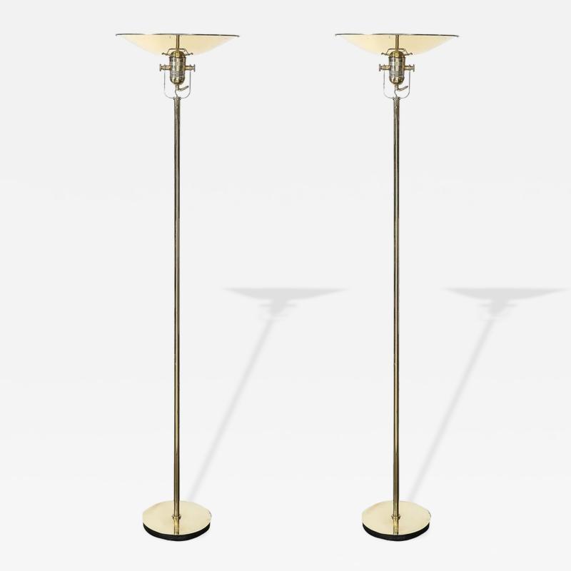  Nessen Studios Pair of Mid Century Articulating Polished Brass Torchieres signed Nessen Studios