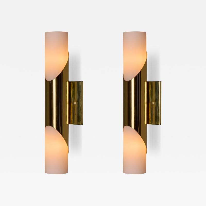  Neuhaus Leuchten Pair of 1960s Neuhaus Leuchten Glass and Brass Sconces By Rolf Krueger