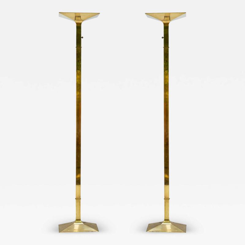  New Society Pair of Vintage brass metal uplighter floor lamps by New Society