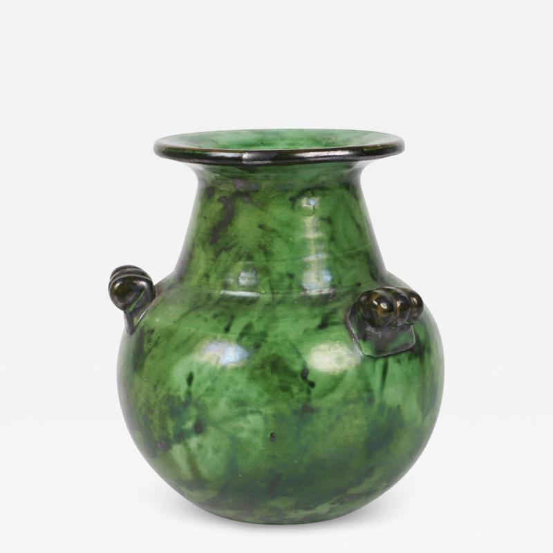  Nittsjo Art Deco Vase in Malachite Glaze by Erik Mornils for Nittsjo