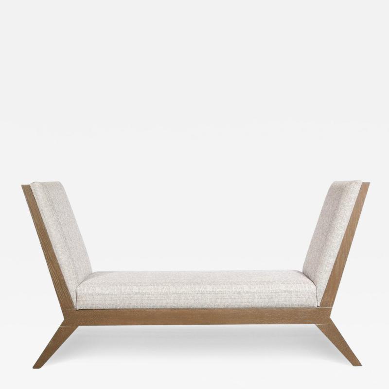  Noel Jeffrey Mid Century Textured Platinum Upholstery Silver Cerused Bench by Noel Jeffrey