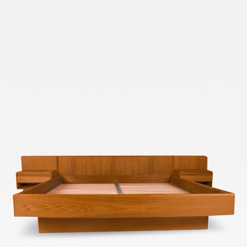  Nordisk Andels Eksport Danish Modern Teak King Platform Bed with Floating Nightstands