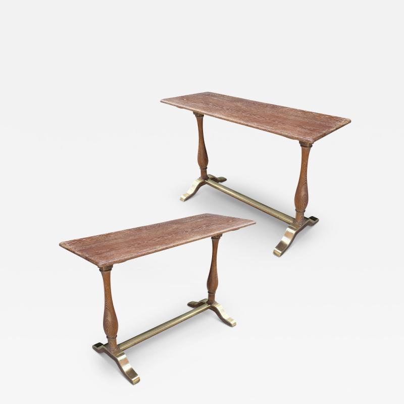  Nordiska Kompaniet Exceptional Pair of Tables in Limed oak with Brass by Nordiska Kompaniet