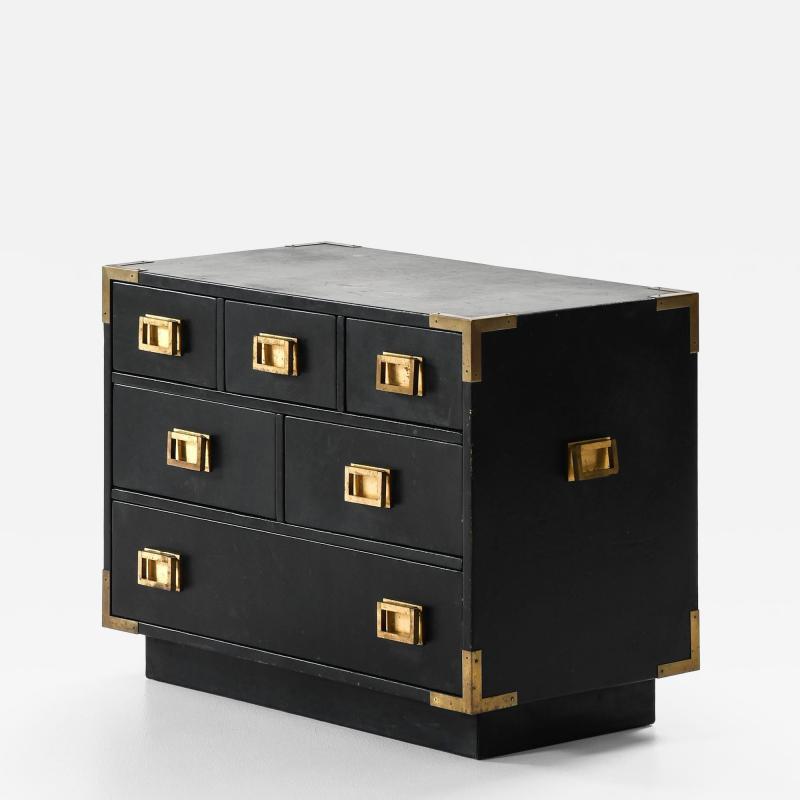  Nordiska Kompaniet Rare Freestanding Bureau in Brass and Leather by Ove Feuk 1960s