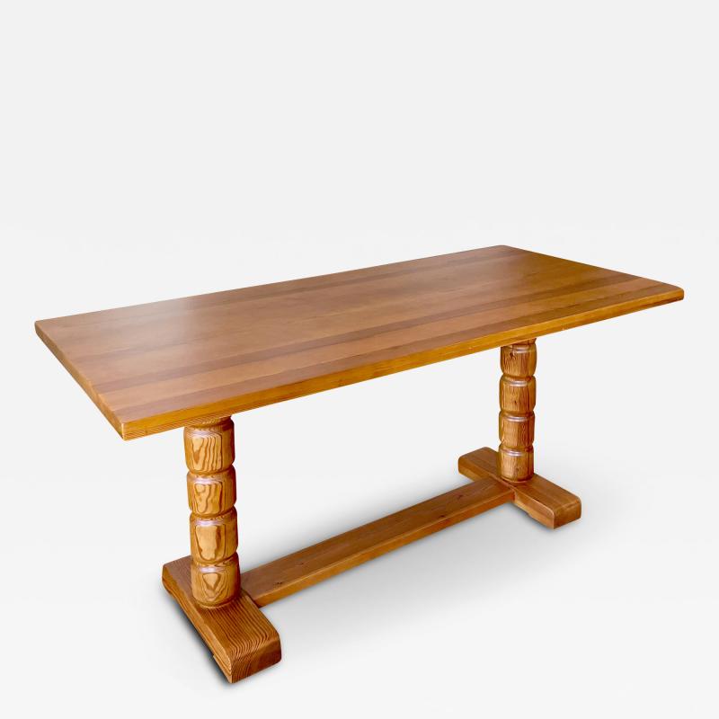  Nordiska Kompaniet Rare Table with Coined Legs in Solid Pine by Axel Einar Hjorth