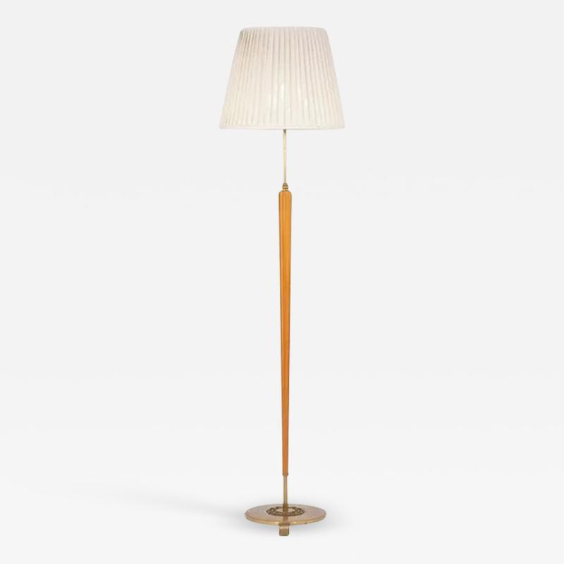  Nordiska Kompaniet Scandinavian Midcentury Brass and Wood Floor Lamp