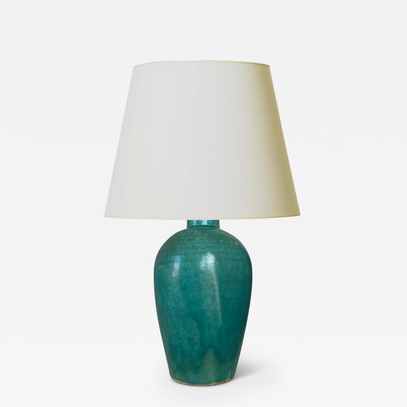  Nylund Krebs Art Deco Functionalist Table Lamp in Turquoise Glaze by Nylund Krebs