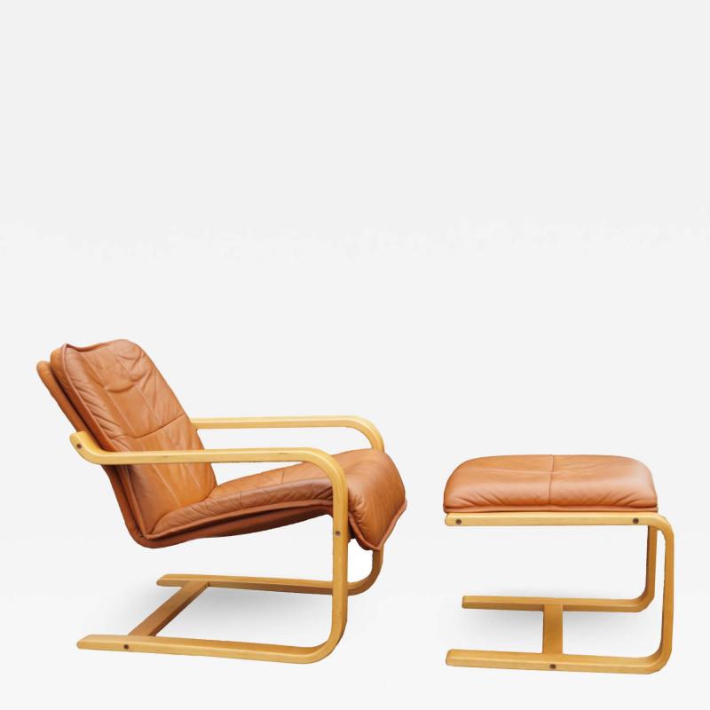  OY BJ Dahlqvist Leather Lounge Chair Ottoman Set Mid Century Modern OY BJ Dahlqvist AB Finland