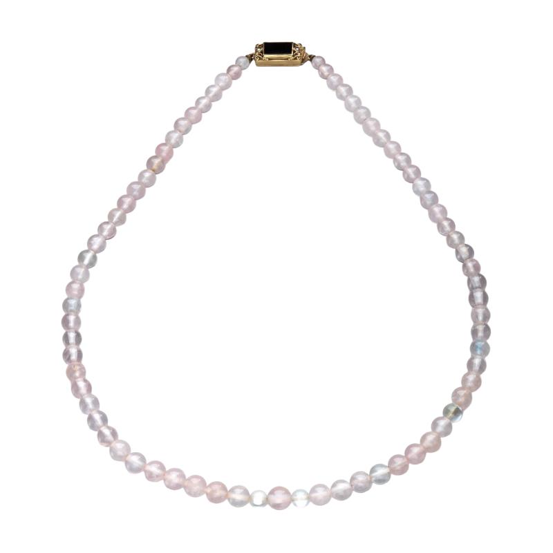  Oakes Studio American Arts Crafts Period Rose Quartz Necklace with Onyx Pearls