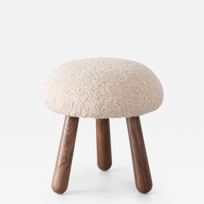  Object Refinery Wooly Ottoman in Natural Faux Lambswool Walnut by Object Refinery