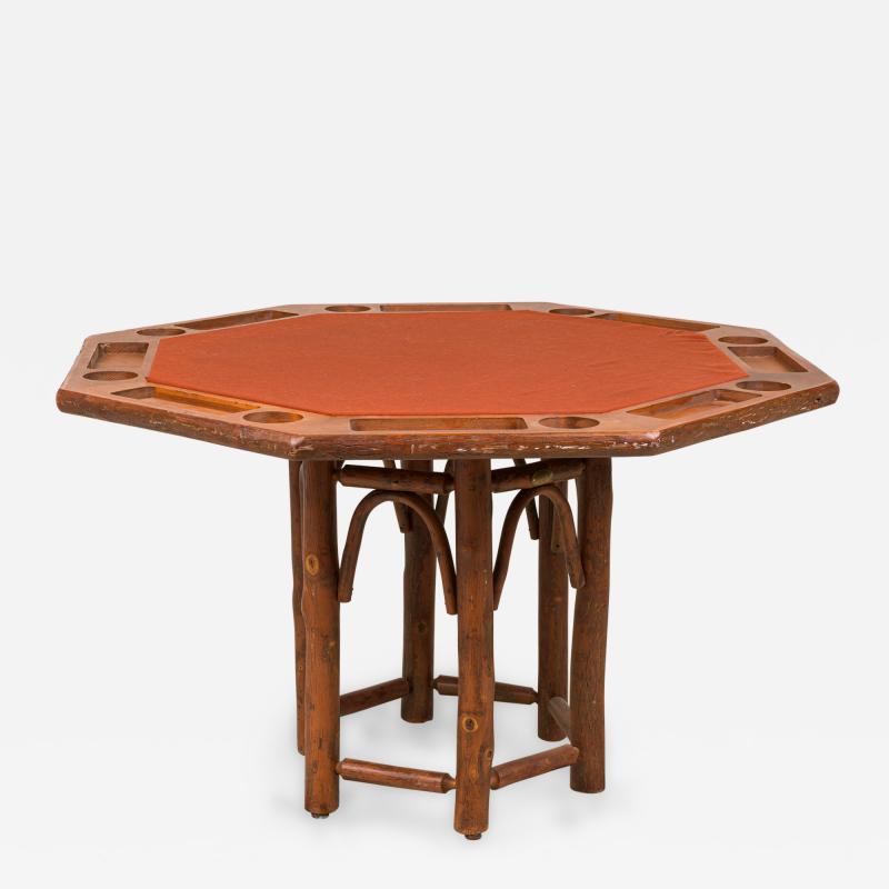  Old Hickory Furniture Co Rustic Old Hickory Dual Top Felt and Pine Octagonal Game Table