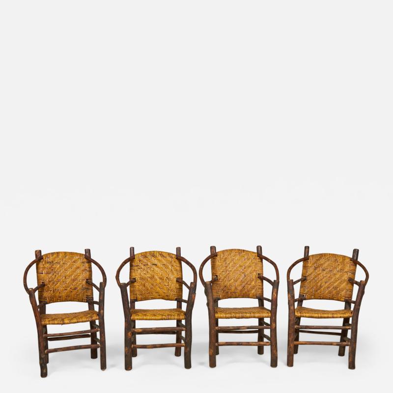  Old Hickory Furniture Co Set of 4 American Rustic Old Hickory Round Back Wicker Chairs