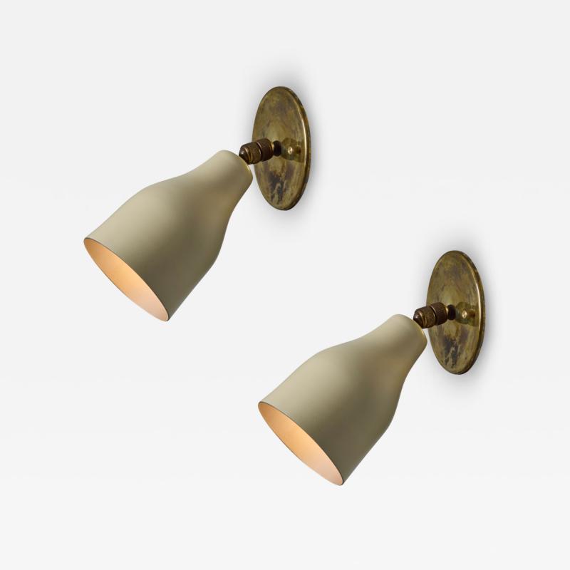  Oluce 1950s Giuseppe Ostuni White Metal and Brass Articulating Sconces for Oluce