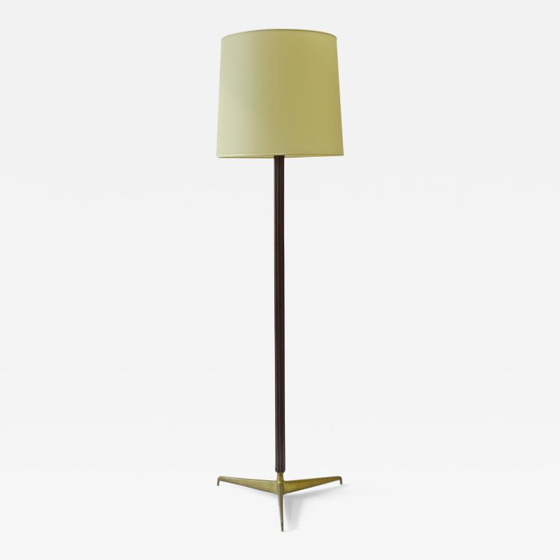  Oluce Giuseppe Ostuni Grissinato Wood and Brass Floor Lamp for Oluce Italy 1950s