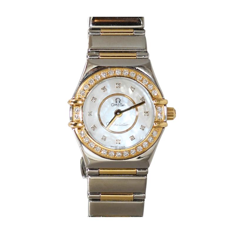  Omega 18k Stainless Steel Omega Watch Diamond Dial Bezel MOP Quartz