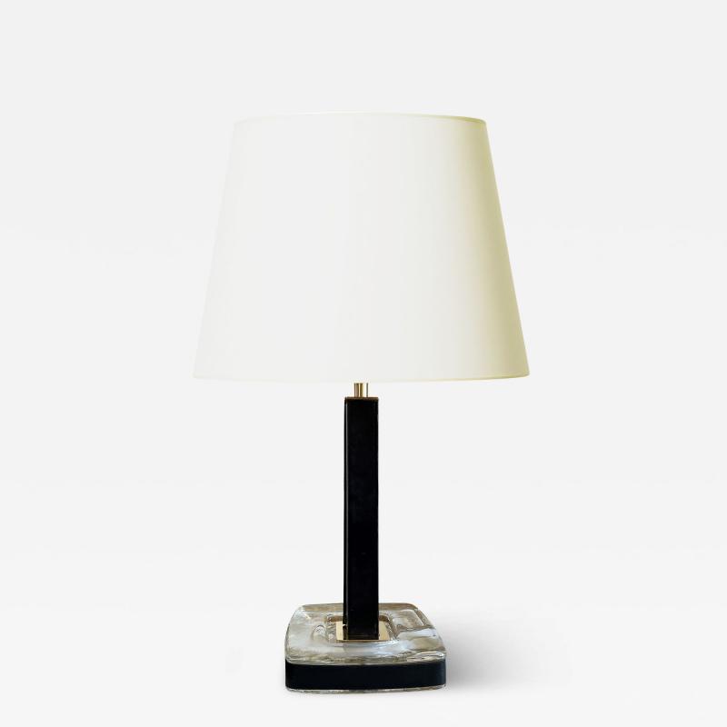  Orrefors Elegant Table Lamp in Crystal Leather and Brass by Orrefors Glasbruk