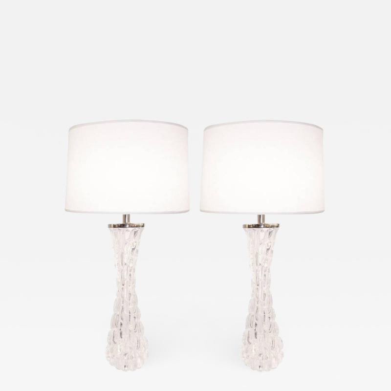  Orrefors Large Croco Relief Crystal Lamps by Carl Fagerlund Orrefors