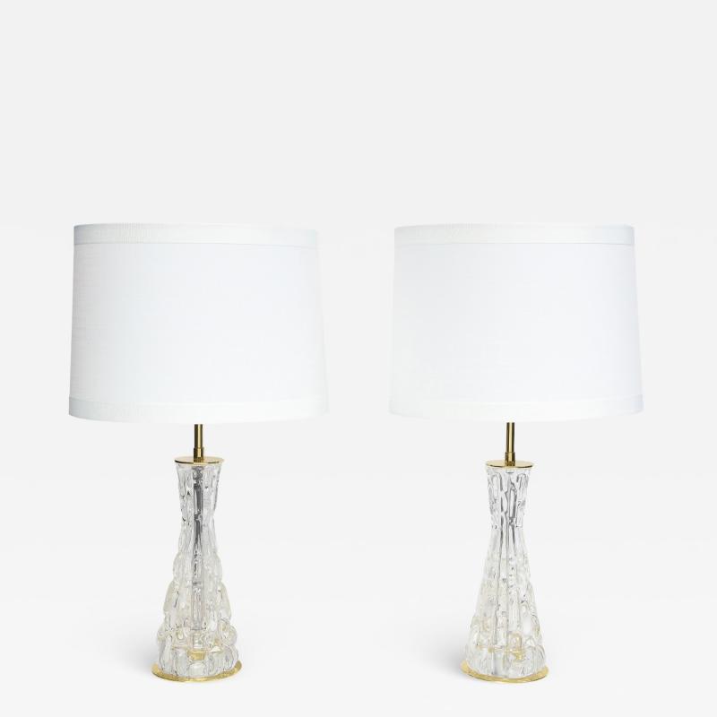  Orrefors Orrefors Pair of Exquisite Textured Glass Table Lamps 1957