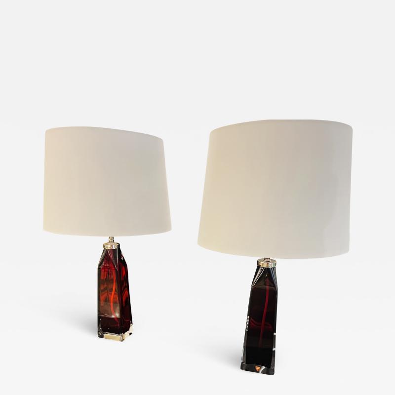  Orrefors Pair of Orrefors 1960s Swedish Ruby Red Crystal Table Lamps