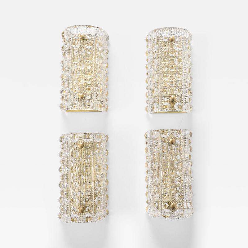  Orrefors Set of 4 Crystal and Brass Sconces Designed by Carl Fagerlund for Orrefors