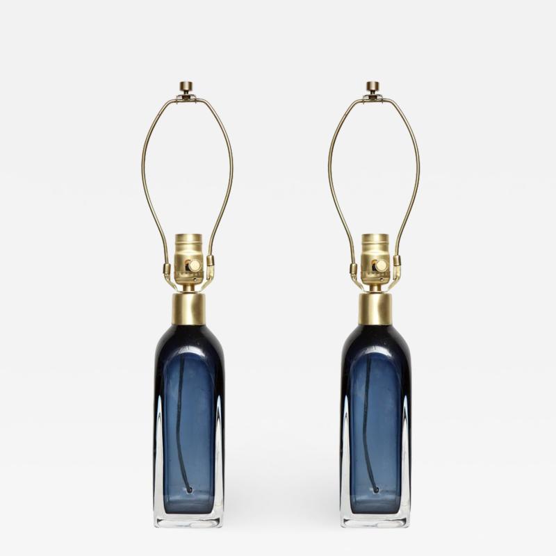  Orrefors Smokey Blue Crystal Lamps