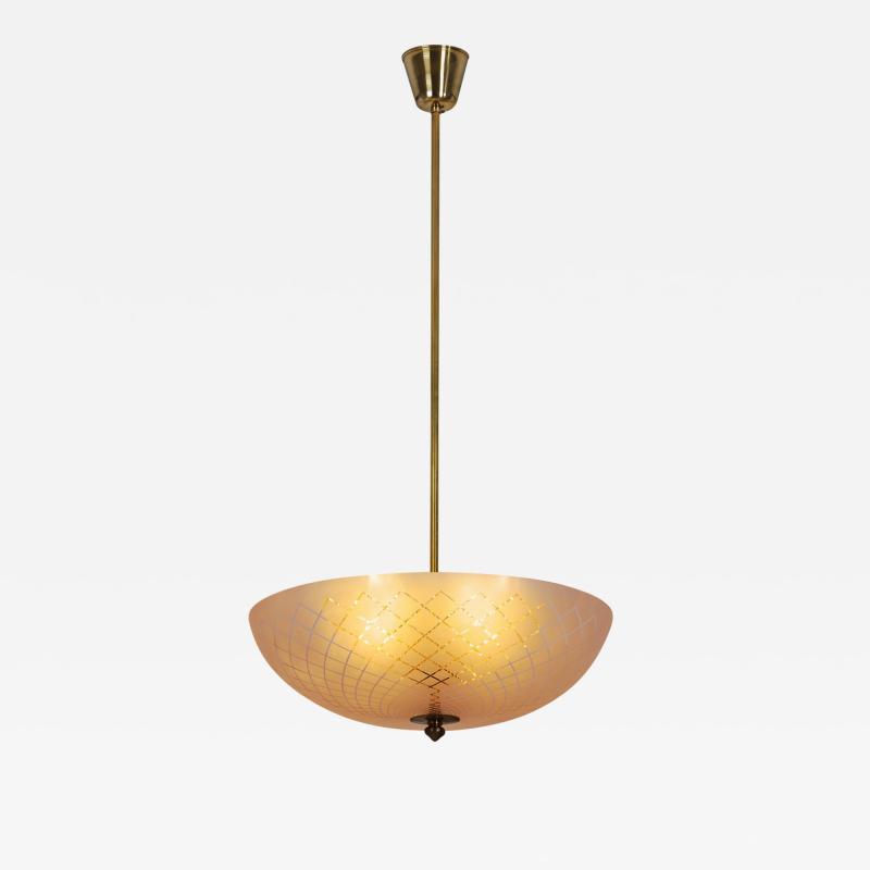 Orrefors Swedish Modern Glass Ceiling Lamp by Orrefors Sweden 1930s
