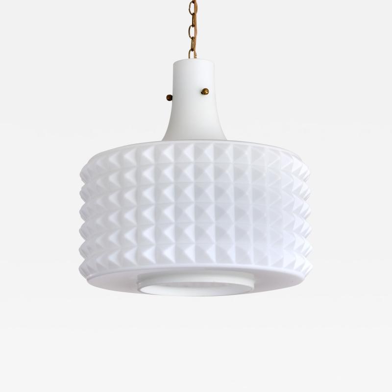  Orrefors Swedish Modernist Studded Pendant Lamp in Opaline Glass Orrefors 1950s