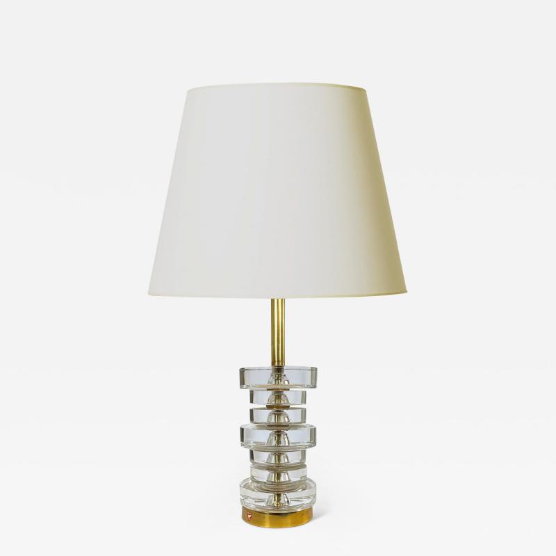  Orrefors Table Lamp in Crystal and Brass by Carl Fagerlund for Orrefors Glasbruk