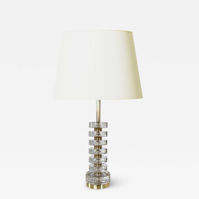  Orrefors Table Lamp in Crystal and Brass by Carlo Fagerlund for Orrefors