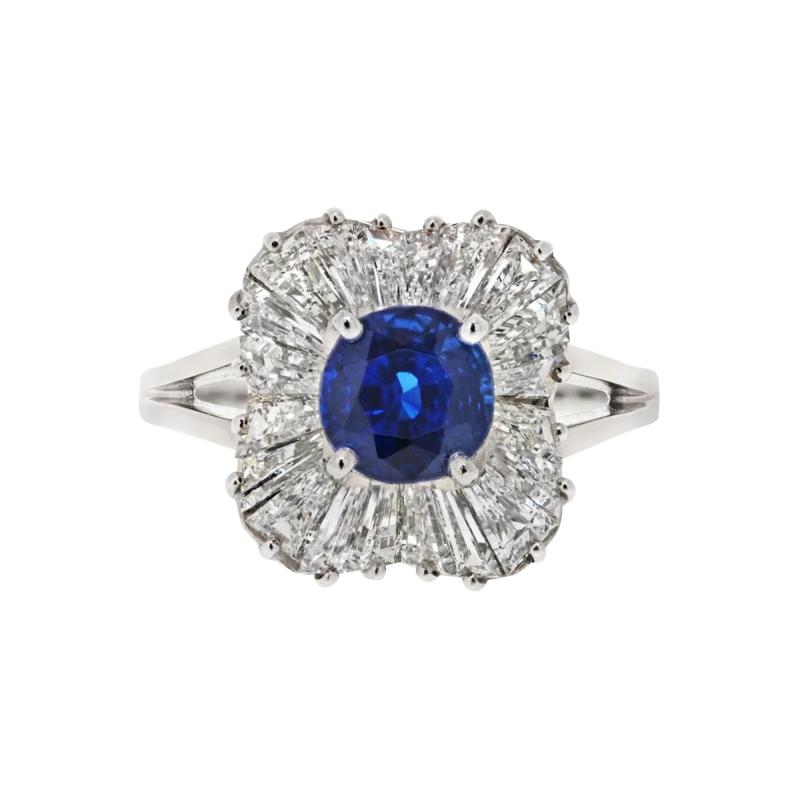  Oscar Heyman Brothers OSCAR HEYMAN PLATINUM 1 99CT CUSHION CUT SAPPHIRE AND DIAMOND BALLERINA RING